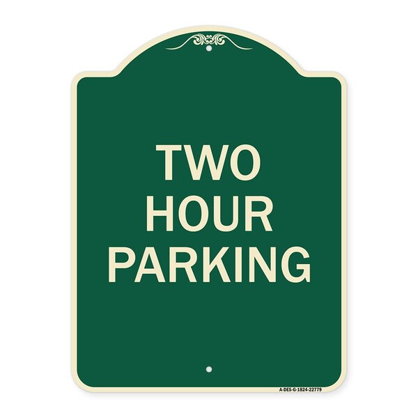 Designer Series Two Hour Parking, Green & Tan Heavy-Gauge Aluminum Sign, 24" x 18", G-1824-22779